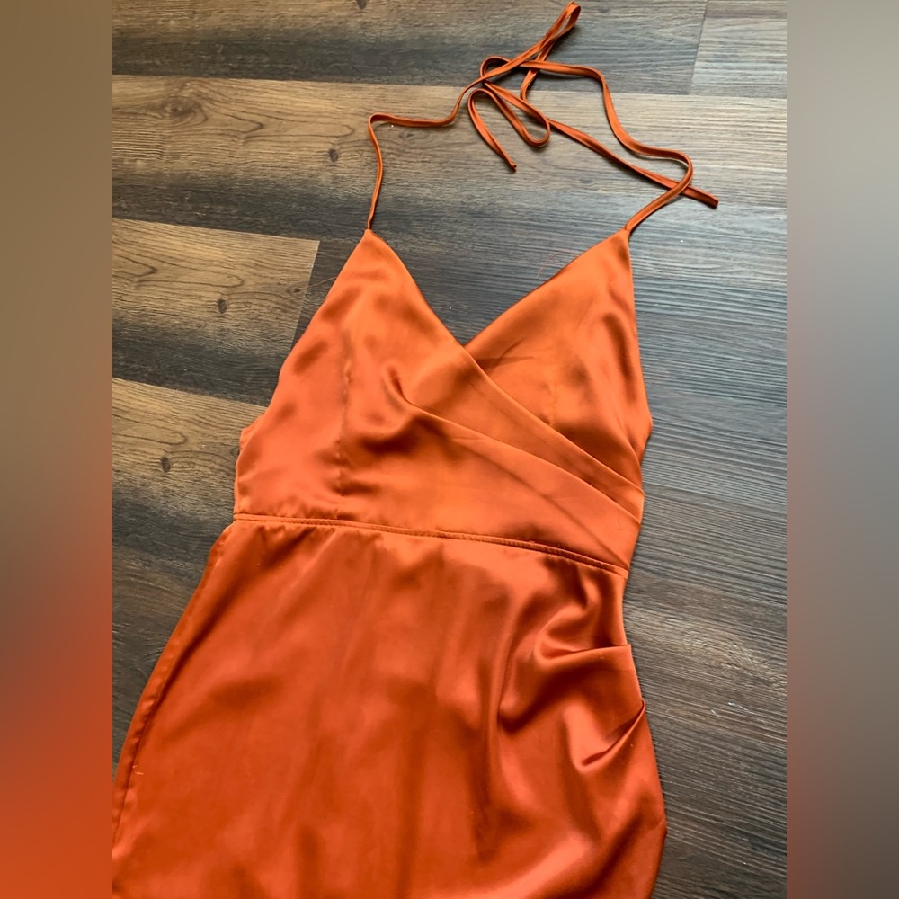 Orange Satin Fashion Nova Halter Neck Dress